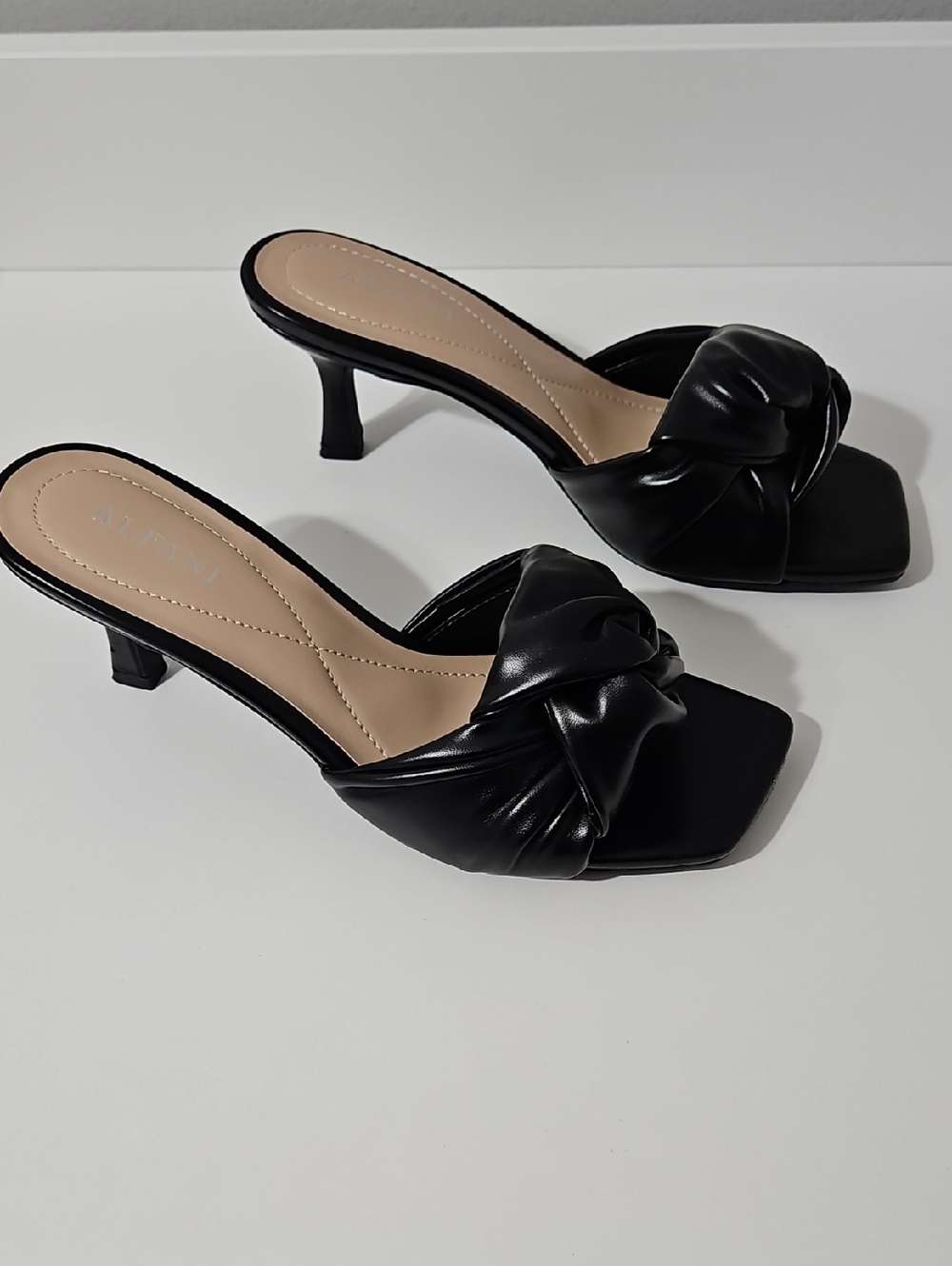 Alfani Black Knotted Slip-On Kitten Heel Mules